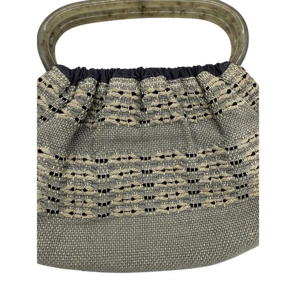 Vintage Antique 60's Style Macrame Top Handle Bag*Beautiful Navy Silver Threads - Picture 13 of 13